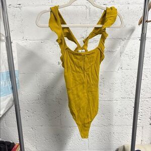 Privacy Please Mustard Yellow Bodysuit - Ruffle Straps NEVER WORN - NWOT